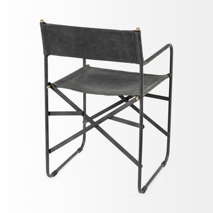 Black Leather Open Back Dining Arm Chair