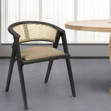Gray And Black Upholstered Linen Open Back Dining Arm Chair HomeRoots