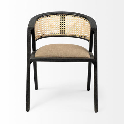 Gray And Black Upholstered Linen Open Back Dining Arm Chair HomeRoots