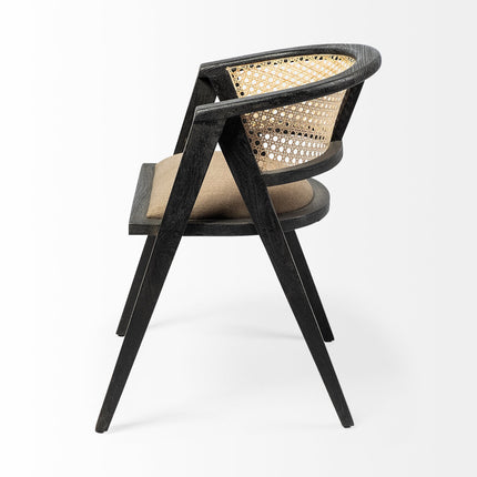 Gray And Black Upholstered Linen Open Back Dining Arm Chair HomeRoots