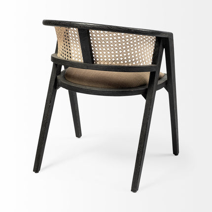 Gray And Black Upholstered Linen Open Back Dining Arm Chair HomeRoots