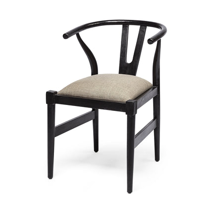 Beige And Black Upholstered Linen Wishbone Back Dining Side Chair HomeRoots
