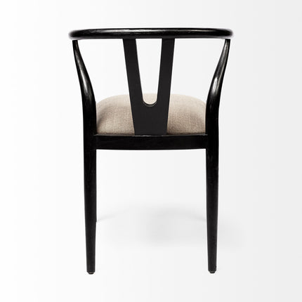 Beige And Black Upholstered Linen Wishbone Back Dining Side Chair HomeRoots