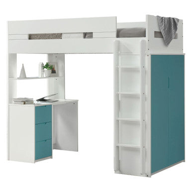 ACME 38045 Nerice Loft Bed, White & Teal (1Set/5Ctn) ACME Furniture