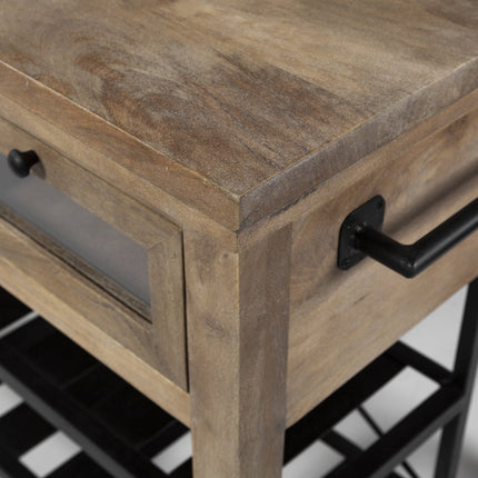 Brown Solid Wood Top Kitchen Island With Two Tier Black Metal Rolling HomeRoots
