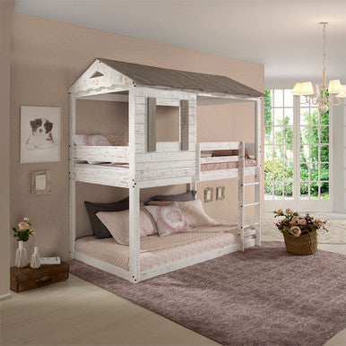 ACME 38135 Darlene Twin Bunk Bed, Rustic White ACME Furniture