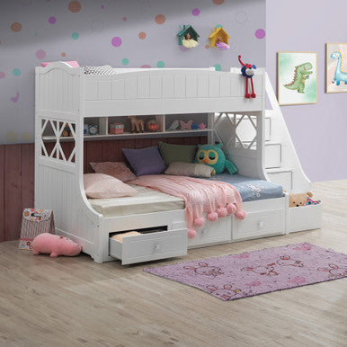 ACME 38150 Meyer Twin/Full Bunk Bed with Storage Ladder & Drawers, White ACME Furniture