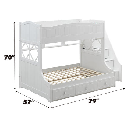 ACME 38150 Meyer Twin/Full Bunk Bed with Storage Ladder & Drawers, White