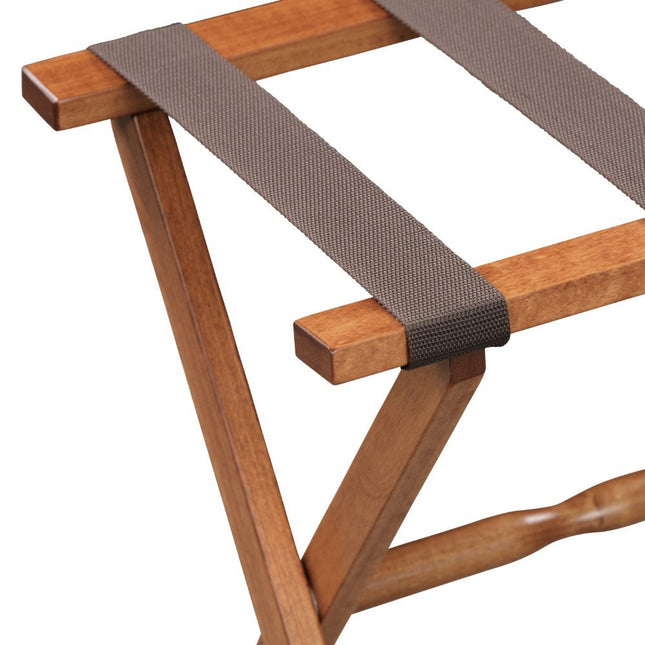 Hotel Light Walnut Folding Luggage Rack With Four Straps HomeRoots