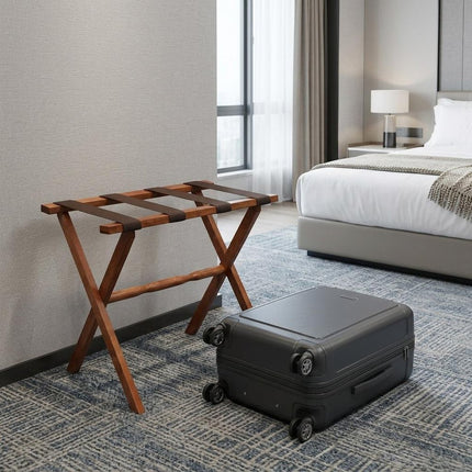 Hotel Light Walnut Folding Luggage Rack With Four Straps