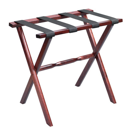 Hotel Cherry Mahogany Folding Luggage Rack With Black Straps HomeRoots