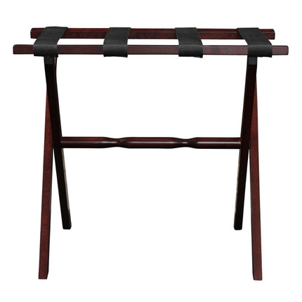 Hotel Cherry Mahogany Folding Luggage Rack With Black Straps HomeRoots