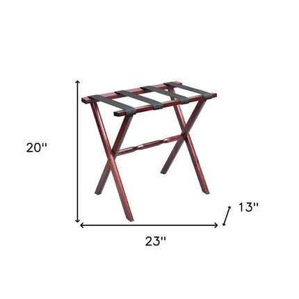 Hotel Cherry Mahogany Folding Luggage Rack With Black Straps