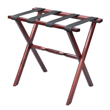 Hotel Cherry Mahogany Folding Luggage Rack With Black Straps HomeRoots