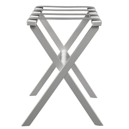 Hotel White Finish Wood Folding Luggage Rack With Gray Straps HomeRoots