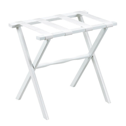 Hotel White Finish Wood Folding Luggage Rack With White Straps HomeRoots