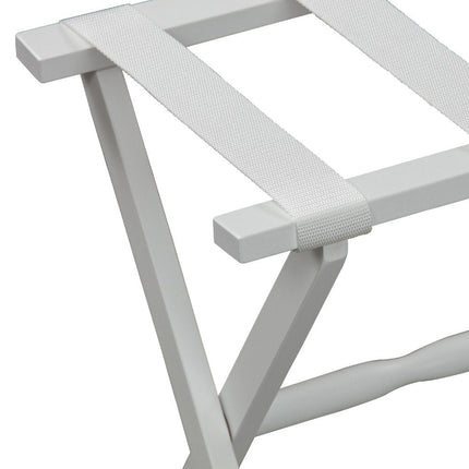 Hotel White Finish Wood Folding Luggage Rack With White Straps HomeRoots