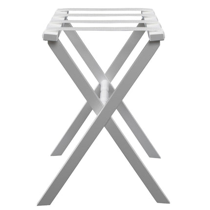 Hotel White Finish Wood Folding Luggage Rack With White Straps HomeRoots