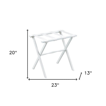 Hotel White Finish Wood Folding Luggage Rack With White Straps HomeRoots
