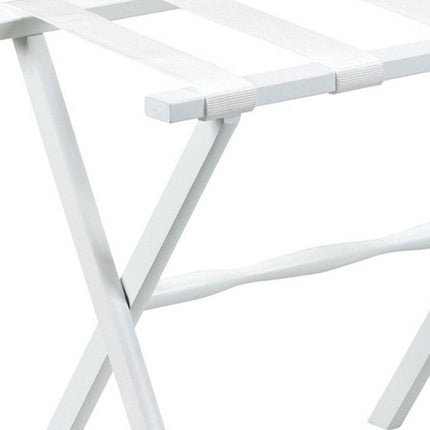 Hotel White Finish Wood Folding Luggage Rack With White Straps HomeRoots