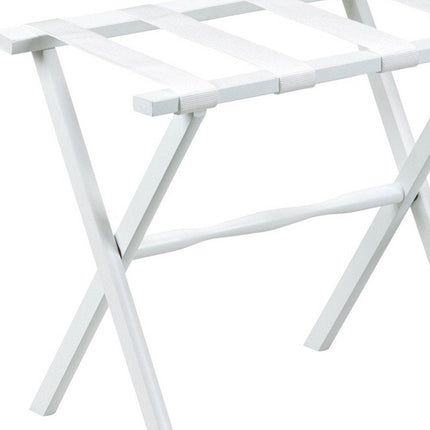 Hotel White Finish Wood Folding Luggage Rack With White Straps HomeRoots
