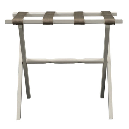 Hotel Ivory Finish Wood Folding Luggage Rack With Tan Straps HomeRoots