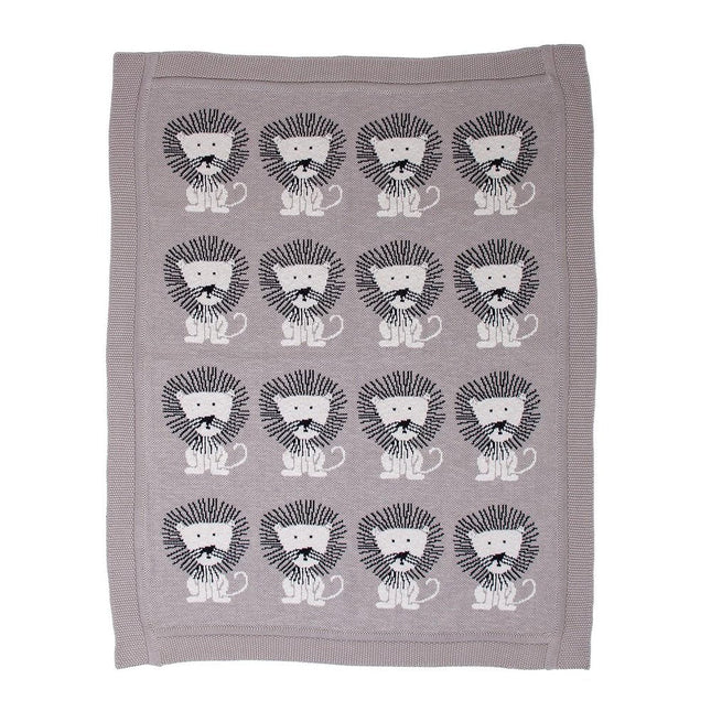 Grey Lots Of Lions Woven Knitted Baby Blanket HomeRoots