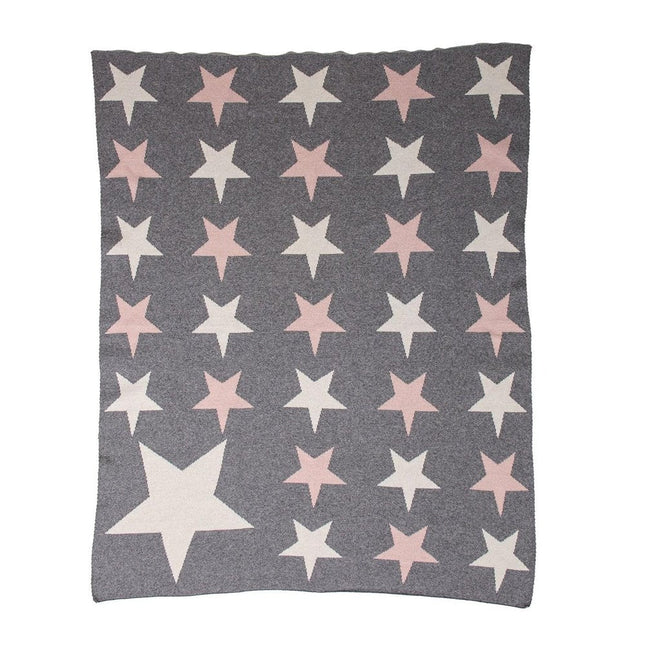 Grey Ivory And Pink Stars Knitted Baby Blanket HomeRoots