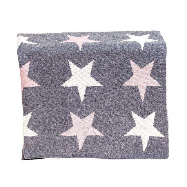 Grey Ivory And Pink Stars Knitted Baby Blanket HomeRoots