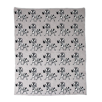 Grey Lots Of Zebras Woven Knitted Baby Blanket