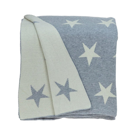 Gray And White Stars Knitted Throw Blanket HomeRoots