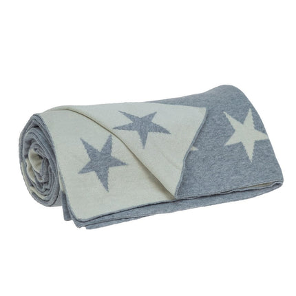 Gray And White Stars Knitted Throw Blanket HomeRoots