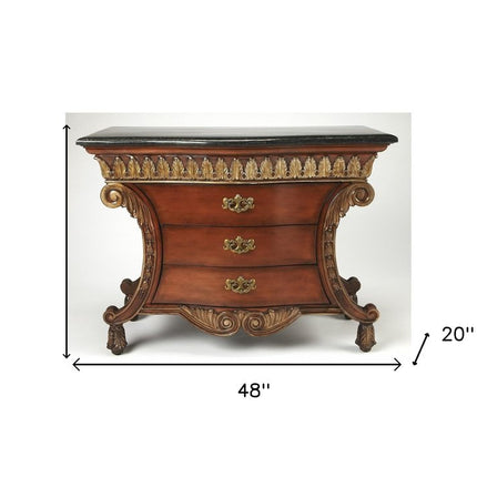 48" Brown and Black Solid Wood Three Drawer Sideboard HomeRoots