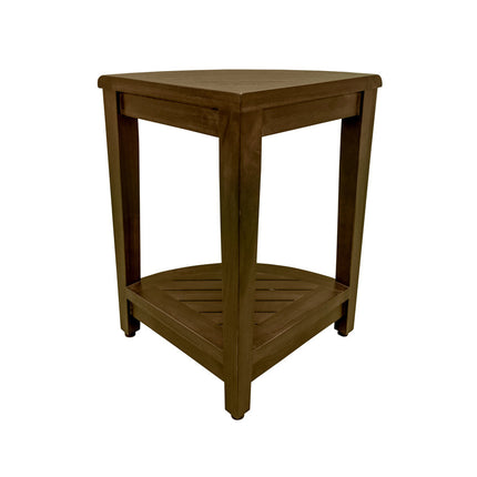 Curvilinear Dark Brown Teak 18" Corner Shower Bench With Shelf