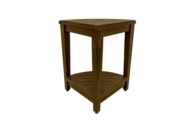 Curvilinear Dark Brown Teak 18" Corner Shower Bench With Shelf HomeRoots