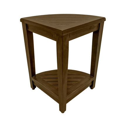 Curvilinear Dark Brown Teak 18" Corner Shower Bench With Shelf