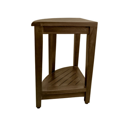 Curvilinear Dark Brown Teak 18" Corner Shower Bench With Shelf