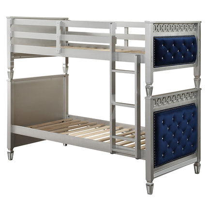 ACME 38330 Varian Twin Bunk Bed, Blue Velvet & Silver Finish