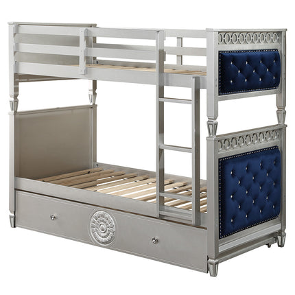 ACME 38330 Varian Twin Bunk Bed, Blue Velvet & Silver Finish