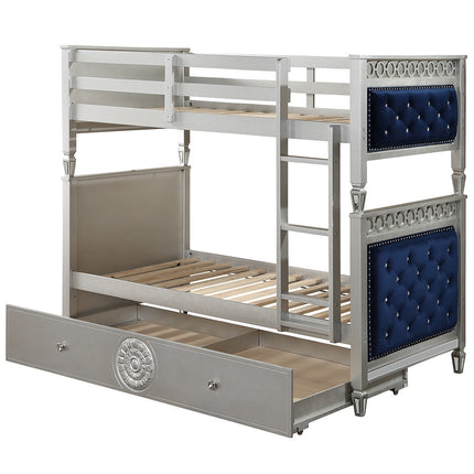 ACME 38330 Varian Twin Bunk Bed, Blue Velvet & Silver Finish