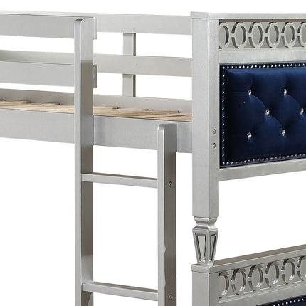 ACME 38330 Varian Twin Bunk Bed, Blue Velvet & Silver Finish