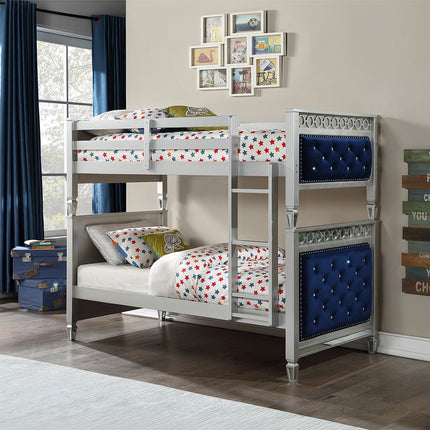 ACME 38330 Varian Twin Bunk Bed, Blue Velvet & Silver Finish