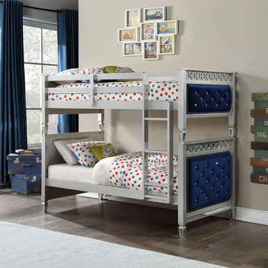 ACME 38330 Varian Twin Bunk Bed, Blue Velvet & Silver Finish ACME Furniture