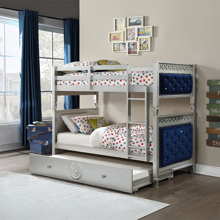 ACME 38330 Varian Twin Bunk Bed, Blue Velvet & Silver Finish