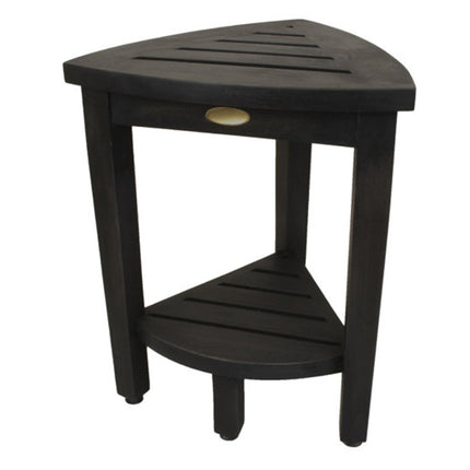 Mod Gray Teak 18" Curvilinear Corner Shower Bench With Shelf HomeRoots