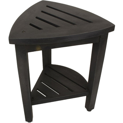 Mod Gray Teak 18" Curvilinear Corner Shower Bench With Shelf HomeRoots