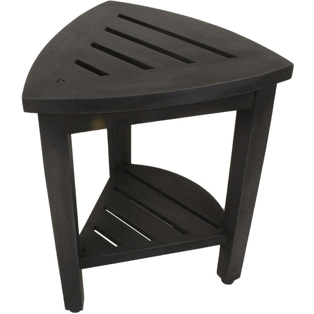 Mod Gray Teak 18" Curvilinear Corner Shower Bench With Shelf HomeRoots