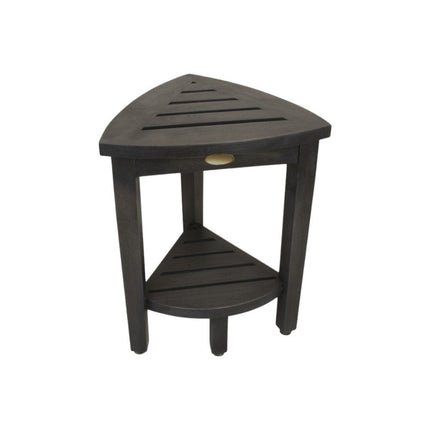 Mod Gray Teak 18" Curvilinear Corner Shower Bench With Shelf HomeRoots