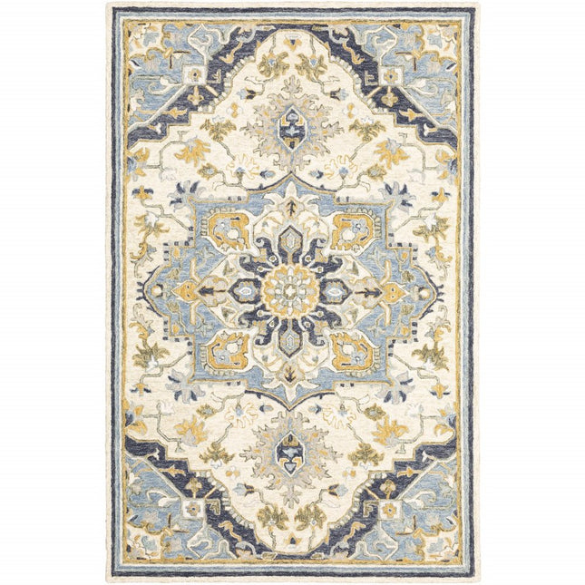 10' X 13' Blue And Ivory Bohemian Rug HomeRoots