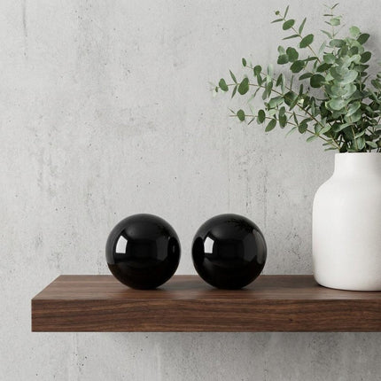 Set of Two 3" Red Aluminum Decorative Orbs HomeRoots